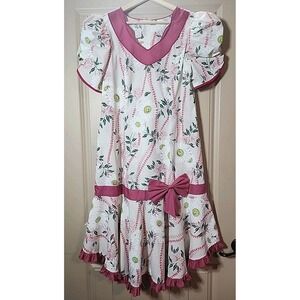 Vintage Ruh Dress Pink Green Hawaiian Flowered  Size 10